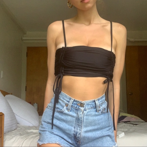 Black Tie Cropped Tank - Picture 2 of 4